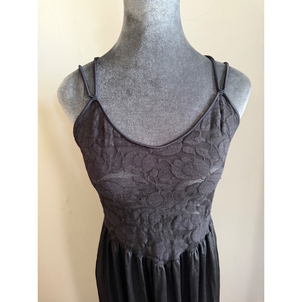 Olga Vintage Black Lace Bodice Maxi slip romantic nightgown Whimsigoth wedding L - Picture 5 of 14